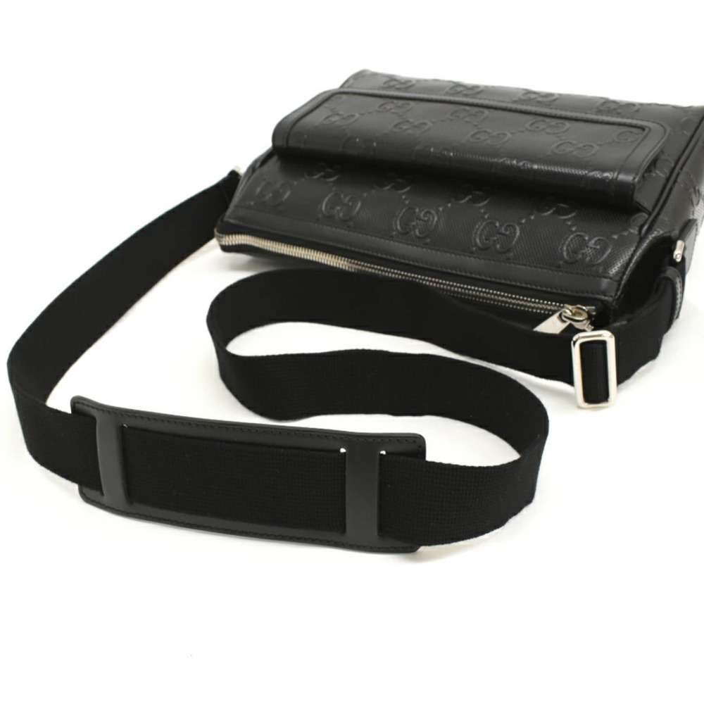 Gucci GG Embossed Messenger Bag Shoulder Leather Black - Picture 7 of 8
